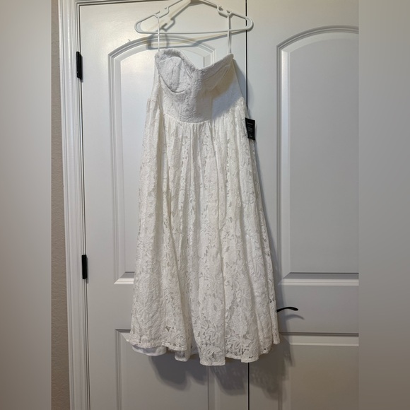 NWT Lulus Exquisite Aura White Lace Strapless Bustier Midi Dress - Picture 7 of 11